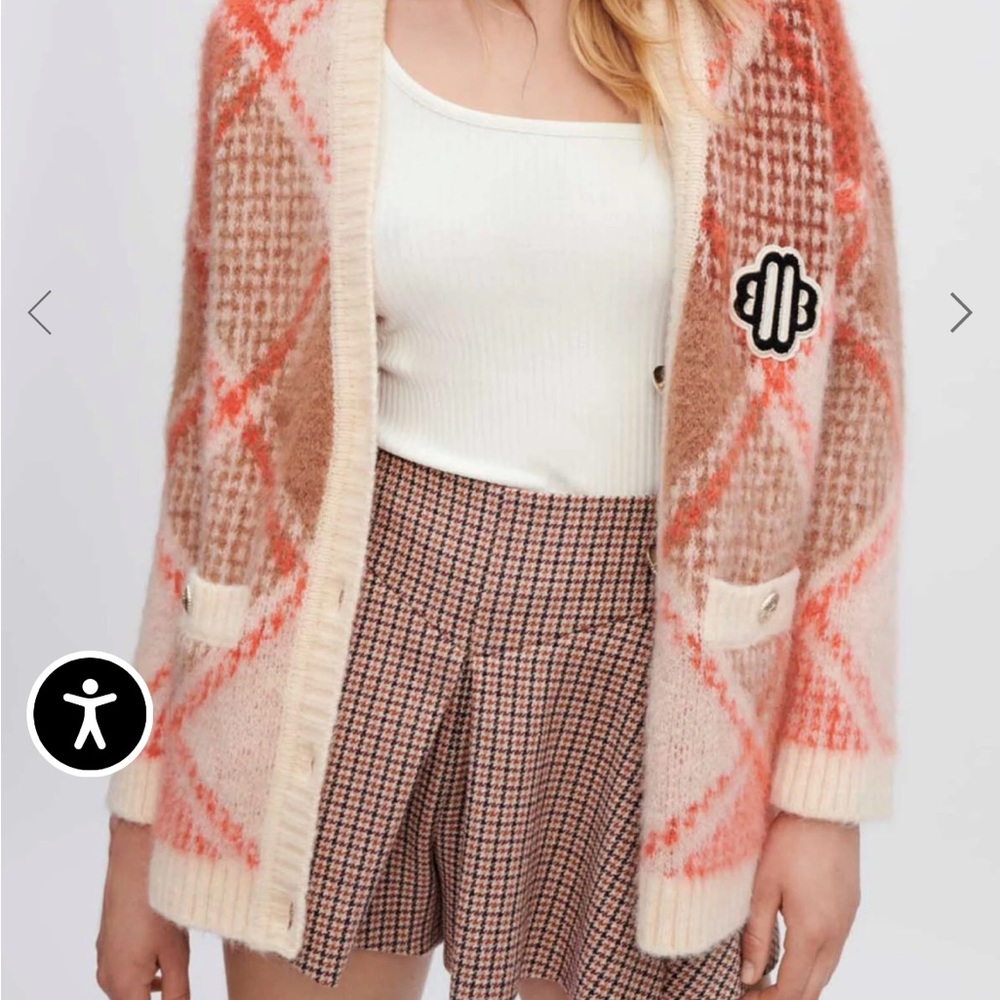 Maje Fluffy Diamond Jacquard Cardigan NWT